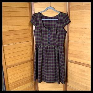 Purple and Green Plaid Folter Dress